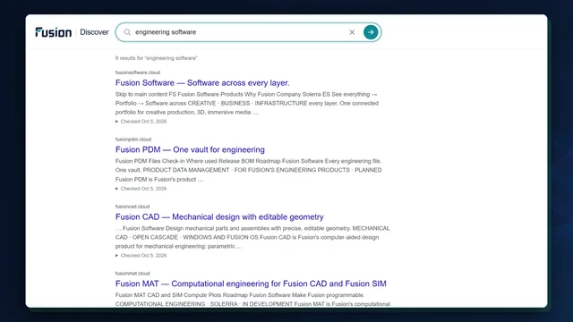 Fusion Discover showing search results