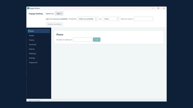 Engage Desktop on Windows, signed out