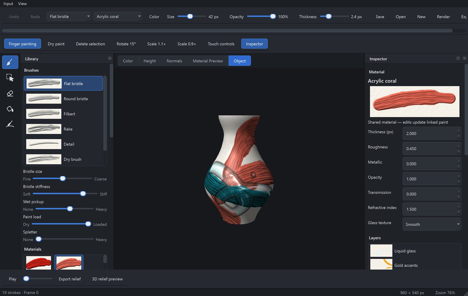 The FUSION: Canvas Object view with the coral and teal painting wrapped around a vase.