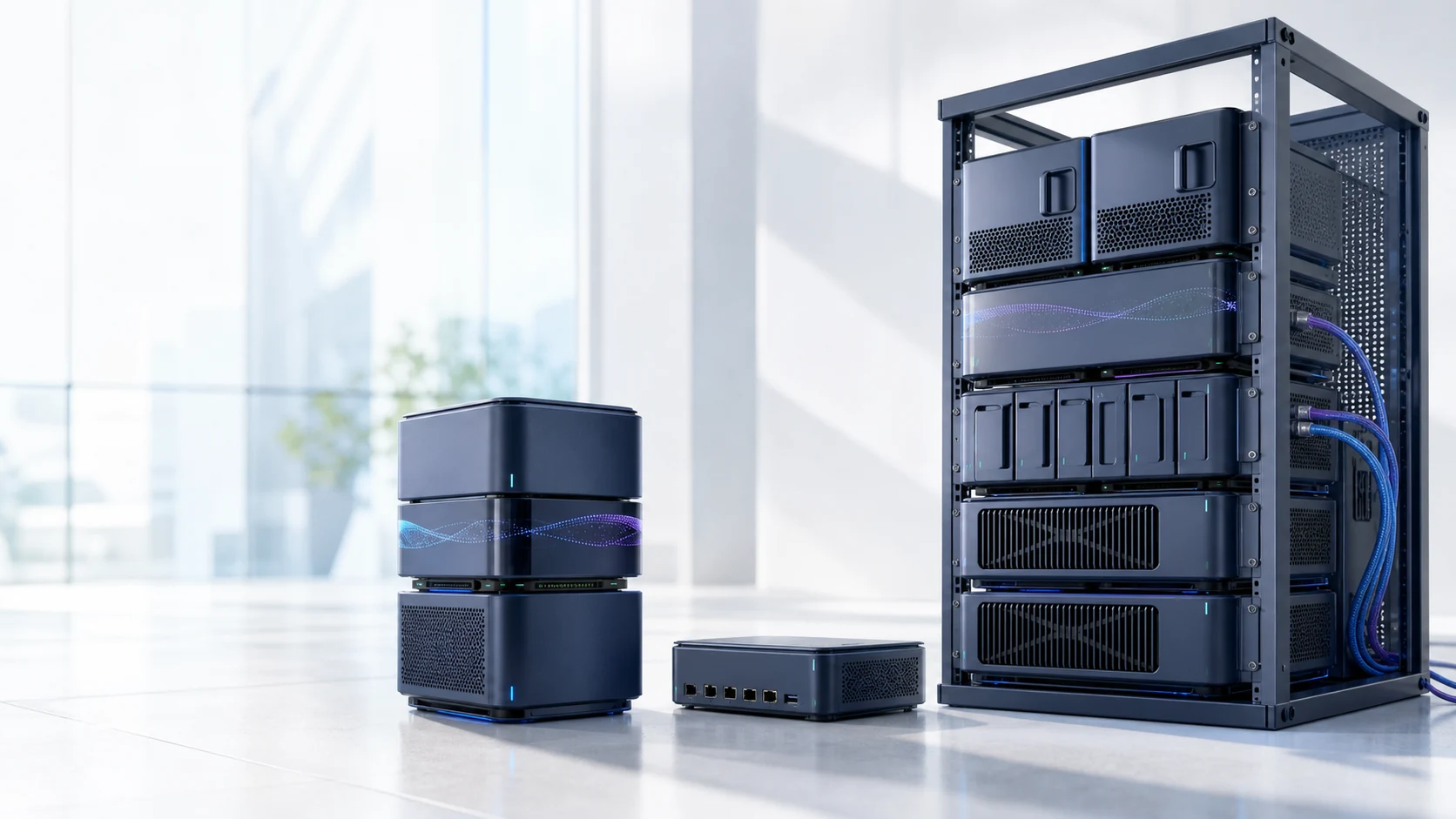 Compact Fusion Fabric modules and a connected rack containing Matrix active-data appliances