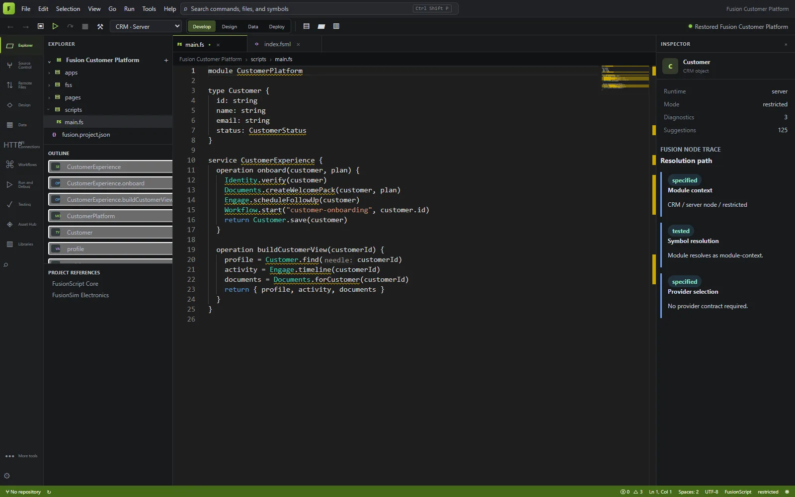 FUSION: IDE projects workspace with targets and development tools