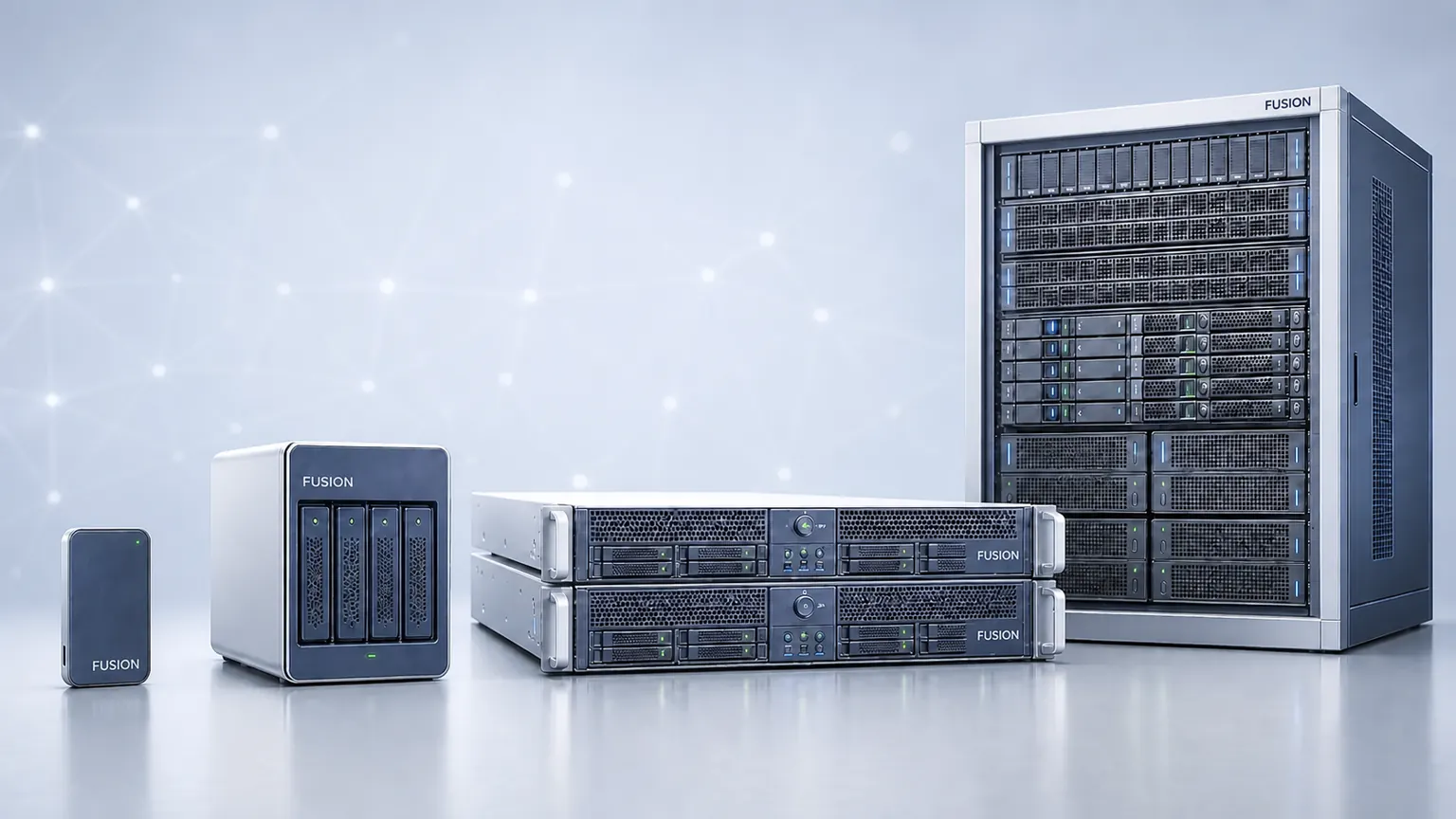 FUSION: Vault Solo, Pro, Business, and Cloud storage appliance family with full FUSION hardware branding