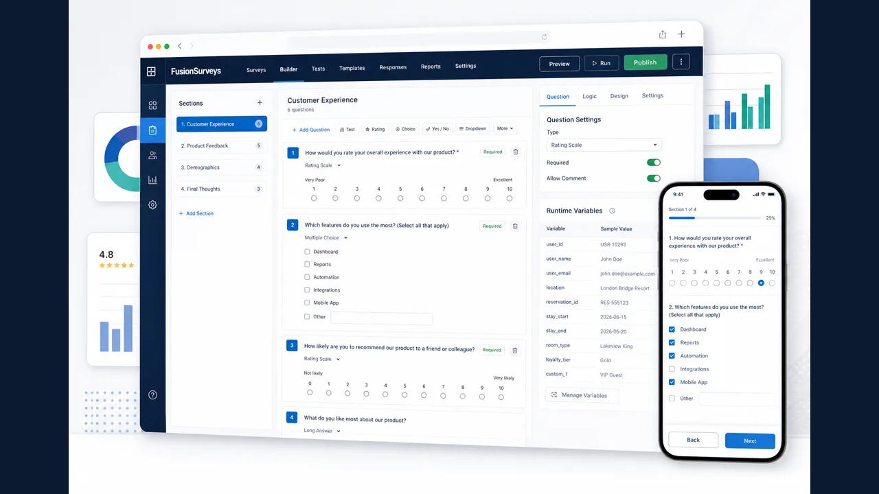 FUSION: Surveys structured survey builder and response workflow